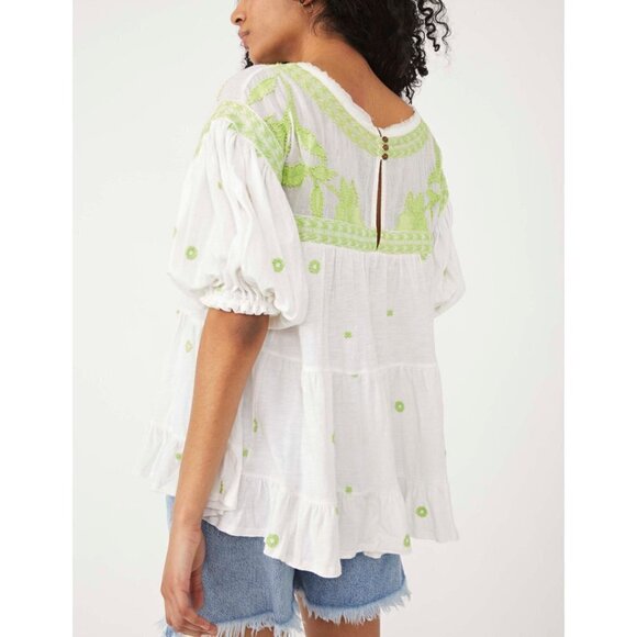 Free People Edie Tee Swing Top Blouse  / White Combo / S / EUC! - Picture 4 of 7